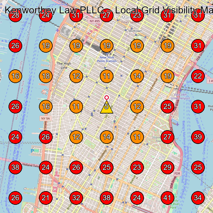 Kenworthey Law PLLC GeoGrid visibility map for Legal Services in New York